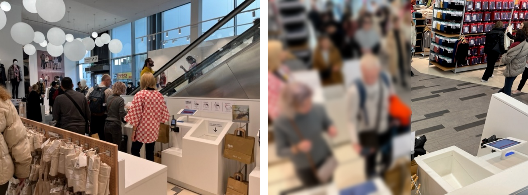 People shopping at the self service checkouts in Uniqlo